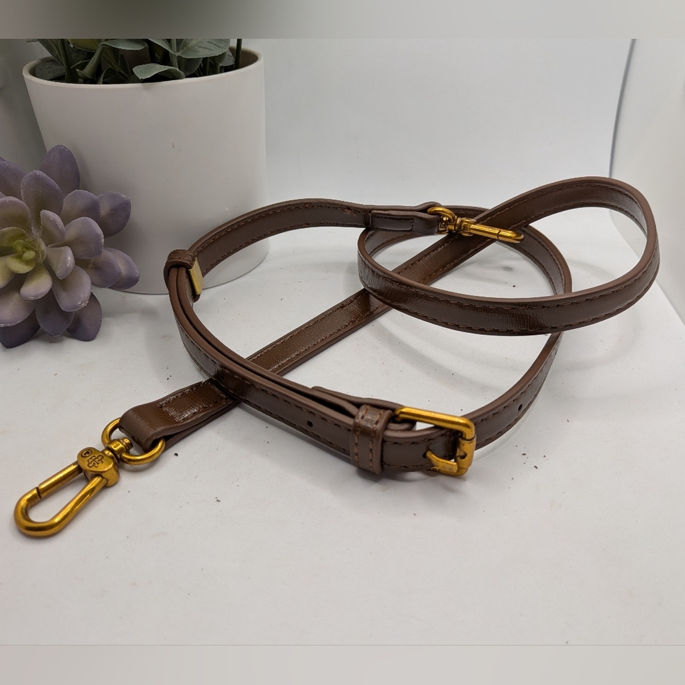 St. John Luxury Brown Leather Adjustable Crossbody Strap - Gold Hardware